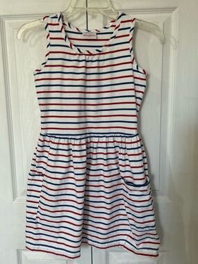 Hanna Andersson Sleeveless Striped Dress in White, Red & Blue